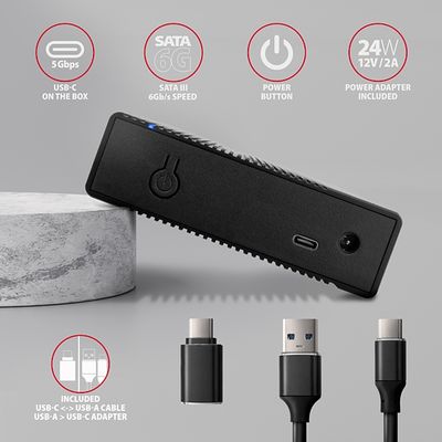 AXAGON EE35-GTR, USB-C 5Gbps - SATA 6G 3.5 RIBBED box, černý
