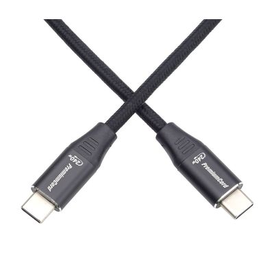 PremiumCord Kabel USB-C M/M, 240W 480Mbps černý bavlněný oplet, 0,5m