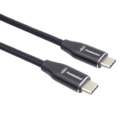 PremiumCord Kabel USB-C M/M, 240W 480Mbps černý bavlněný oplet, 1m