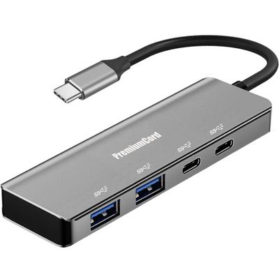 PremiumCord 10G SuperSpeed Hub USB-C na 2x USB 3.2 C +2x USB 3.2 A, Aluminum