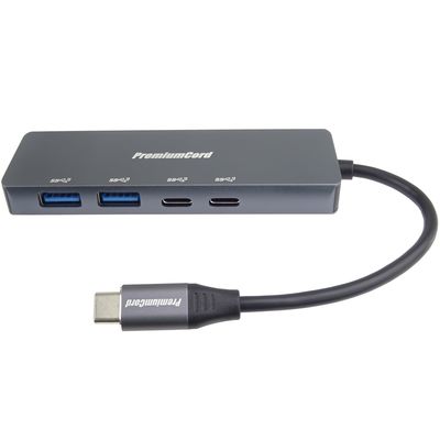 PremiumCord 10G SuperSpeed Hub USB-C na 2x USB 3.2 C +2x USB 3.2 A, Aluminum