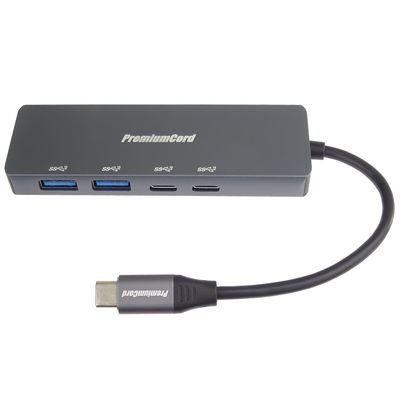 PremiumCord 10G SuperSpeed Hub USB-C na 2x USB 3.2 C +2x USB 3.2 A, Aluminum