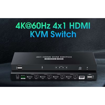 PremiumCord 4K@60Hz HDMI2.0 KVM switch 4:1 s dálkovým ovladačem