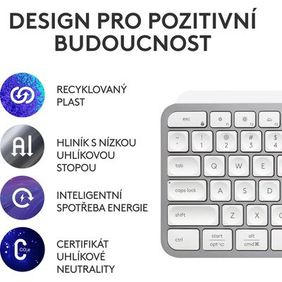 Logitech klávesnice Wireless MX Keys S, US, INTL, bezdrátová, Pale Grey, Bolt