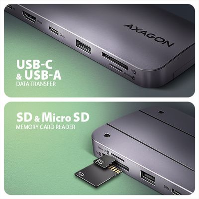 AXAGON HMC-6GM2, USB-C 10Gbps GEN2COMBO 6in1 hub