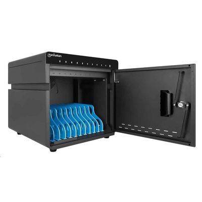 MANHATTAN stolní nabíjecí skříň - 10 portů, 180 W, přepěťová ochrana, tichá ventilace, kovové pouzdro, černá