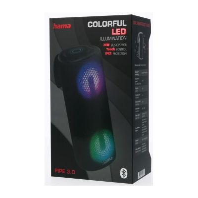 Hama Pipe 3.0, Bluetooth reproduktor, vodě odolný podle IPX5, 24 W, 10 světelných, režimů, černý