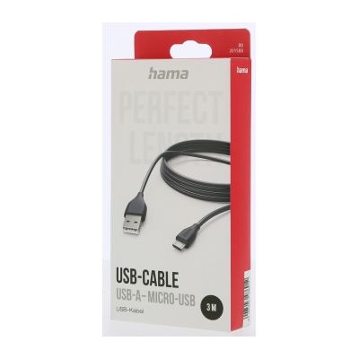 Hama kabel micro USB, 3 m, černá