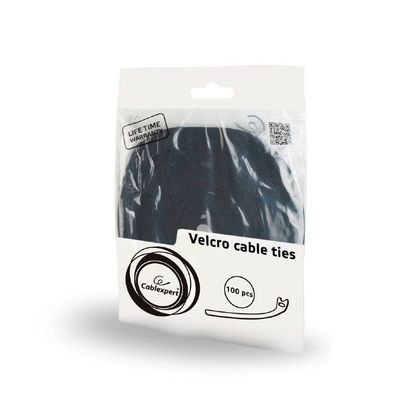 Cablexpert stahovací pásky na suchý zip, 210mm, černé, 100ks