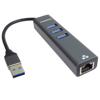 PremiumCord adaptér USB3.2 -> LAN RJ45 ETHERNET 10/100/1000 MBIT + 3x USB3.2 port