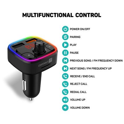 CONNECT IT CarRGB Bezdrátový FM transmitter, 2xUSB+MicroSD, ČERNÝ