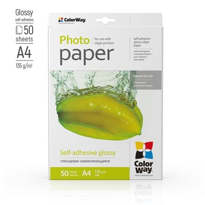 ColorWay fotopapír/ glossy self-adhesive 135g/m2, A4/ 50 kusů