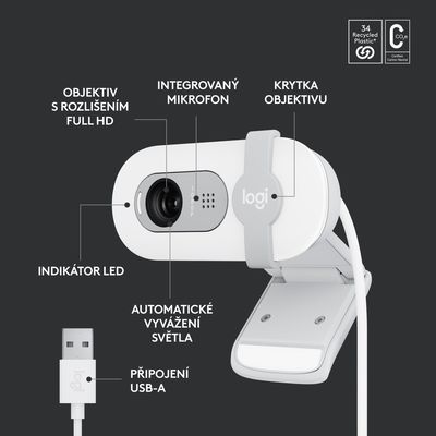 Logitech Brio 100 Full HD Webcamera, bílá