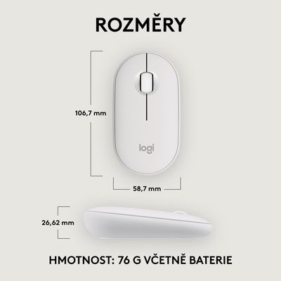 Logitech Wireless Pebble mouse 2, M350s, bílá