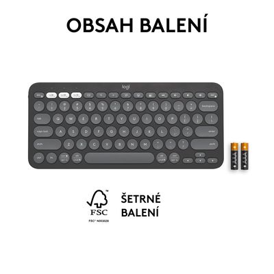Logitech Pebble Keys 2 K380s, US, bezdrátová klávesnice, grafitová