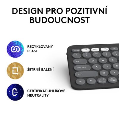 Logitech Pebble Keys 2 K380s, US, bezdrátová klávesnice, grafitová