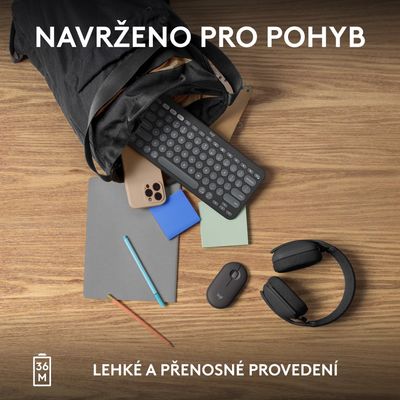Logitech Pebble Keys 2 K380s, US, bezdrátová klávesnice, grafitová
