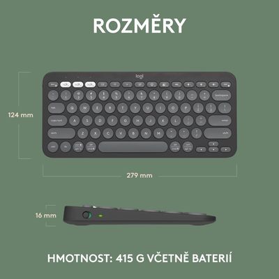 Logitech Pebble Keys 2 K380s, US, bezdrátová klávesnice, grafitová