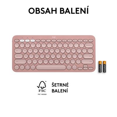 Logitech Pebble Keys 2 K380s, US, bezdrátová klávesnice, růžová