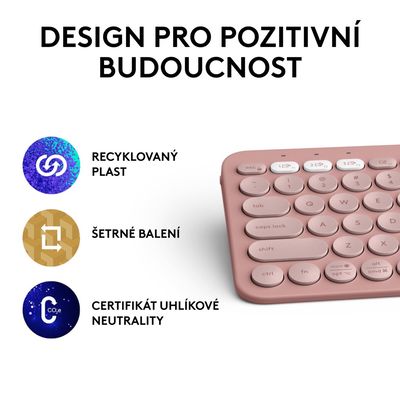 Logitech Pebble Keys 2 K380s, US, bezdrátová klávesnice, růžová