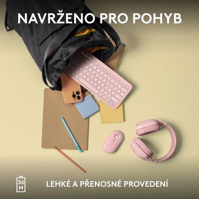 Logitech Pebble Keys 2 K380s, US, bezdrátová klávesnice, růžová