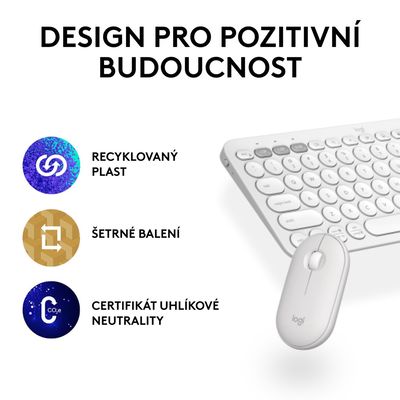 Logitech Pebble 2 Combo, bezdrátová klávesnice a myš, bílá