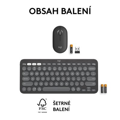 Logitech Pebble 2 Combo, bezdrátová klávesnice a myš, grafitová
