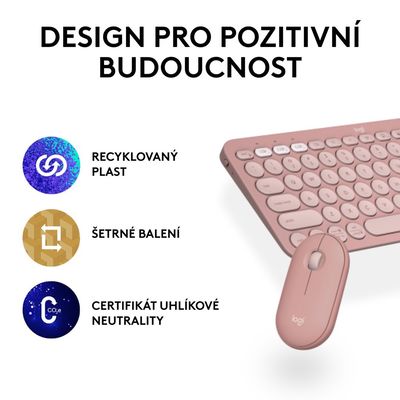 Logitech Pebble 2 Combo, bezdrátová klávesnice a myš, růžová