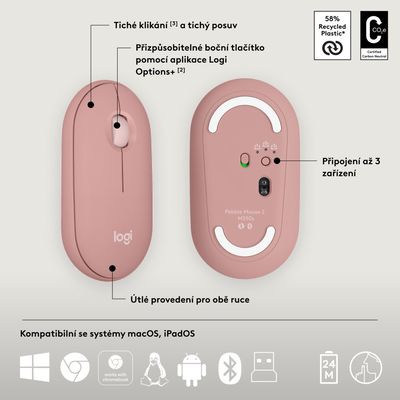 Logitech Pebble 2 Combo, bezdrátová klávesnice a myš, růžová