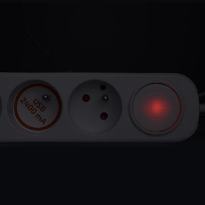 Solight 3z prodlužovací přívod s USB A+C nabíječkou 2.4A, 2m, 3 x 1mm2, bílý, vypínač