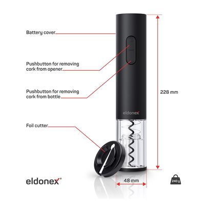 ELDONEX WineSpin elektrický otvírák na víno, ČERNÝ
