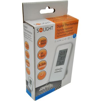 Solight teploměr, teplota, velký displej, datum, čas, bílý