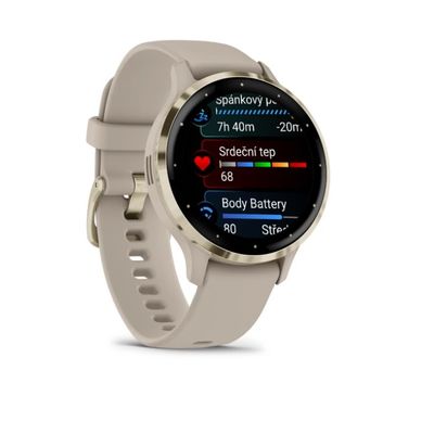 Garmin Venu 3S, Nerezová luneta Soft Gold, pouzdro French Gray, silikonový řemínek