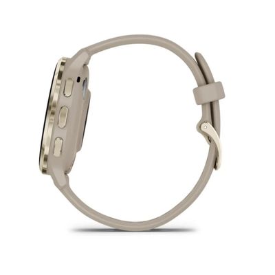 Garmin Venu 3S, Nerezová luneta Soft Gold, pouzdro French Gray, silikonový řemínek