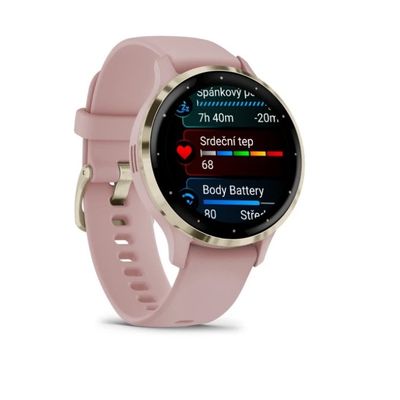 Garmin Venu 3S, Nerezová luneta Soft Gold, pouzdro Dust Rose, silikonový řemínek