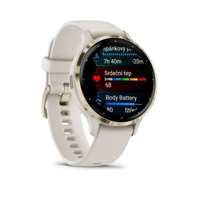 Garmin Venu 3S, Nerezová luneta Soft Gold, pouzdro Ivory, silikonový řemínek