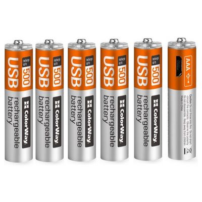 ColorWay nabíjecí baterie AAA 400mAh/ micro USB/ 1.5V/ 6ks v balení