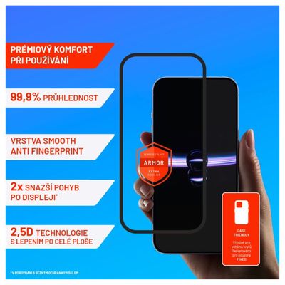 Prémiové ochranné tvrzené sklo FIXED Armor s aplikátorem pro Apple iPhone 15 Plus, černé