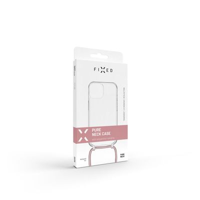 Pouzdro FIXED Pure Neck s růžovou šňůrkou na krk pro Apple iPhone 15 Pro Max