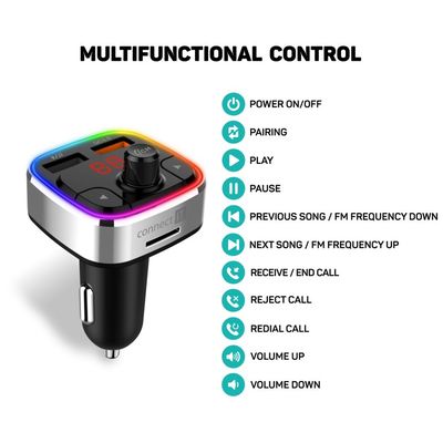 CONNECT IT CarRGB Bezdrátový FM transmitter, 2xUSB+MicroSD, STŘÍBRNÝ