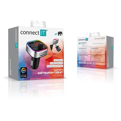 CONNECT IT CarRGB Bezdrátový FM transmitter, 2xUSB+MicroSD, STŘÍBRNÝ