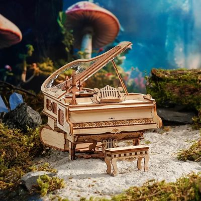 RoboTime 3D Dřevěná hrací skříňka Kouzelné piano (mechanický pohon)