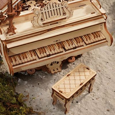 RoboTime 3D Dřevěná hrací skříňka Kouzelné piano (mechanický pohon)