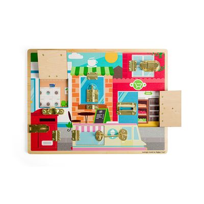 Bigjigs Toys Dřevěná motorická deska západky a zámky