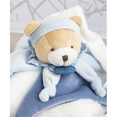 Doudou Dárková sada - plyšový medvídek muchláček s čepičkou