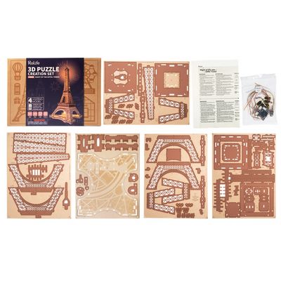 RoboTime 3D Dřevěné puzzle Rolife Noc Eiffelovy věže svítící