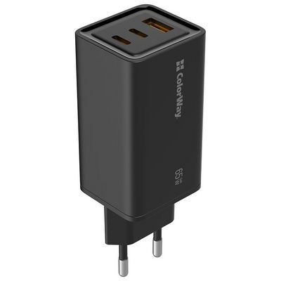 ColorWay USB nabíječka 1x USB-A, 2x USB-C/ 65W GaN3 Pro, černá