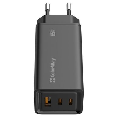 ColorWay USB nabíječka 1x USB-A, 2x USB-C/ 65W GaN3 Pro, černá