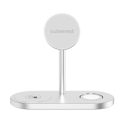 CubeNest 3v1 Bezdrátová magnetická nabíječka S313 Pro - stříbrná