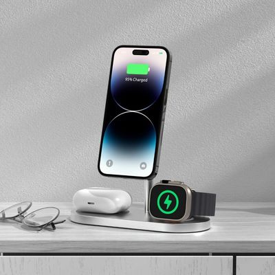 CubeNest 3v1 Bezdrátová magnetická nabíječka S313 Pro - šedá